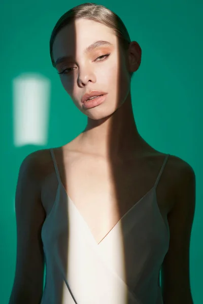 Femeie Rochie Elegantă Modă Frumos Model Pozează Studio Haine Seară Imagini stoc fără drepturi de autor