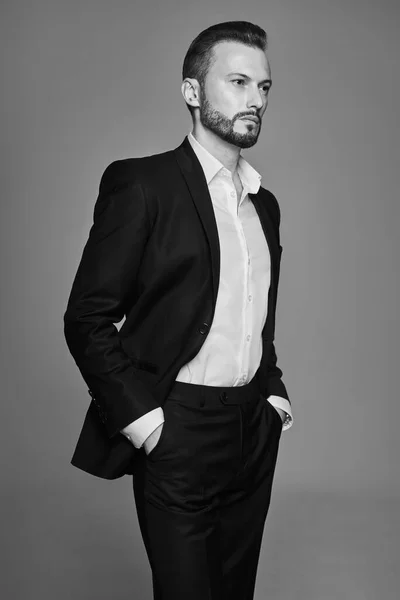 Portrait Handsome Stylish Man Elegant Suit — Stock Photo, Image