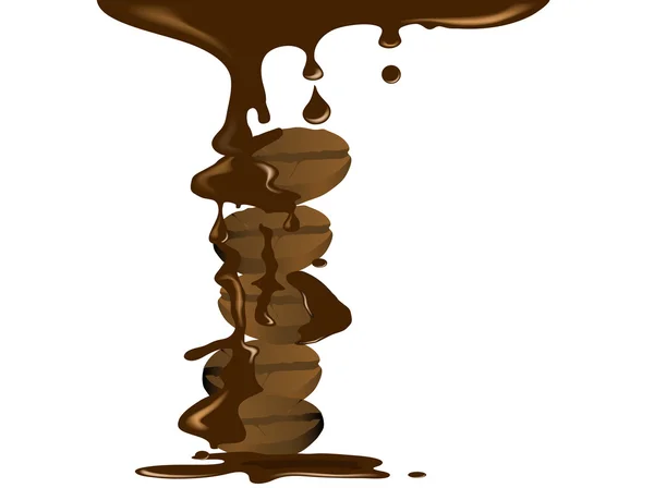 Granos de café en chocolate — Vector de stock
