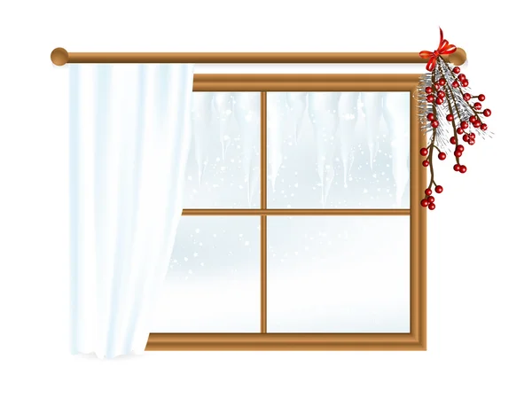 Paisaje de invierno en ventana — Vector de stock