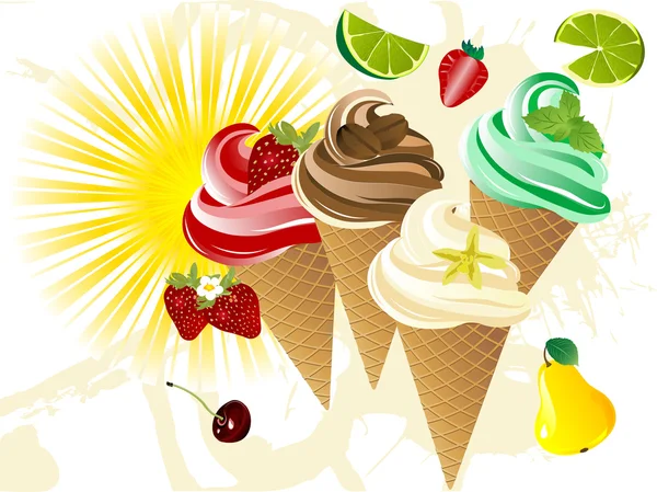 Ice cream with fruit — Stock Vector
