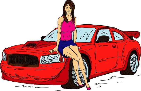 女性と車 — ストックベクタ