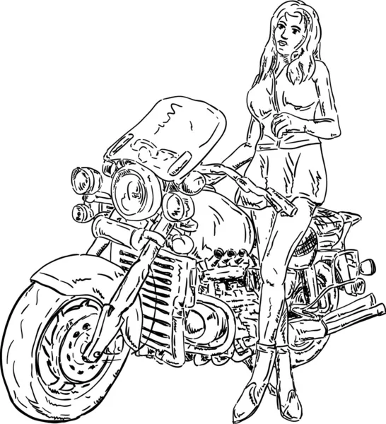 Chica motociclista — Vector de stock