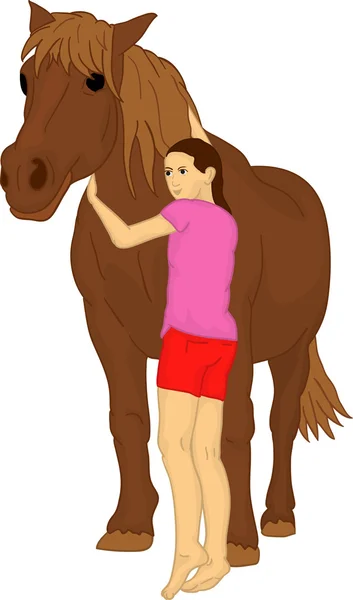 Chica con caballo — Vector de stock