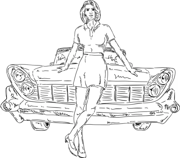 Kvinnor och bil — Stock vektor