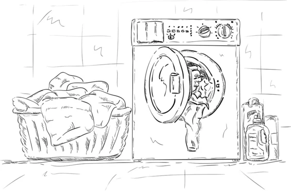 Machine à laver, vêtements — Image vectorielle