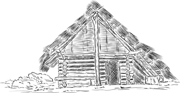 Tarih öncesi barakaları ahşap ve kamışlar — Stok Vektör