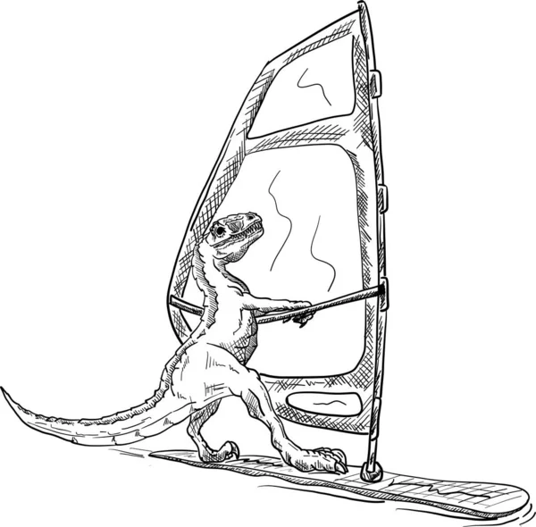 ベクトル 背景に孤立したスポーツウィンドサーフィン恐竜のイラスト — ストックベクタ