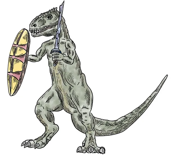 Beyaz Arka Planda Izole Edilmiş Antik Savaş Dinozoru Çizimi — Stok fotoğraf