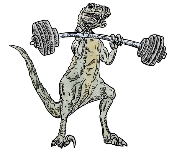 Sport Gewichtheffen Dinosaurus Illustratie Geïsoleerd Witte Achtergrond — Stockfoto