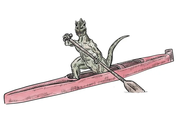 Sport Kanu Dinosaurier Illustration Isoliert Auf Weißem Hintergrund — Stockfoto