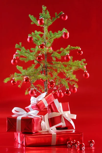 Elegant red gifts under tree Royalty Free Stock Photos