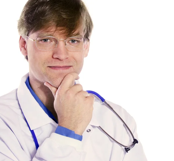 Doctor seguro, atractivo, mano en la barbilla —  Fotos de Stock