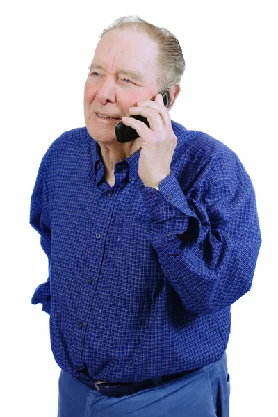 Hombre de edad avanzada usando un teléfono celular moderno — Foto de Stock