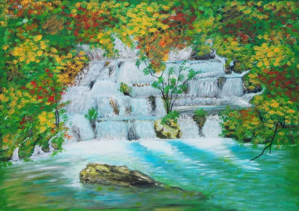 タイのラインサイヨーク滝のキャンバス上の油絵 — ストック写真