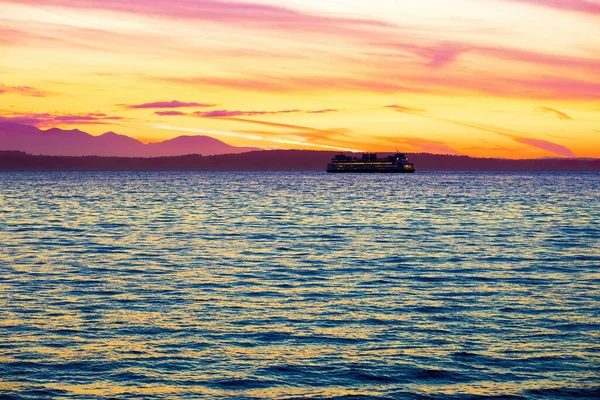 Large Ferry Boat Sailing Water Sunset — Stock Photo, Image