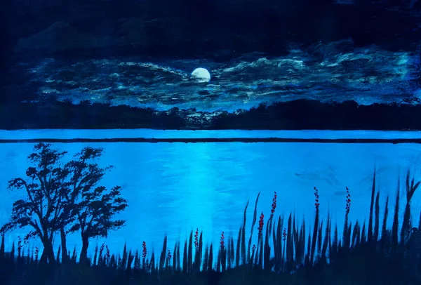 Heller Mond Der Hinter Wolken Hervorlugt Und Nachts Mit Blauem — Stockfoto