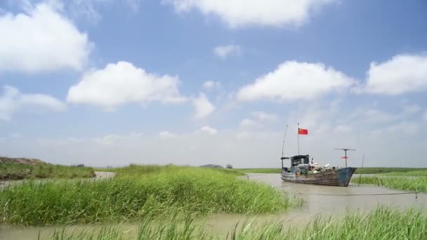 中国漁船と美しい風景 — ストック動画