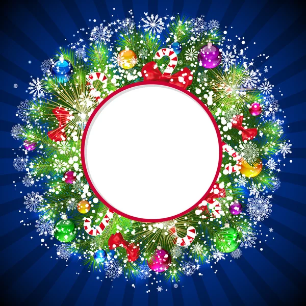 Fondo azul de Navidad con bolas brillantes del árbol de Navidad . — Vector de stock