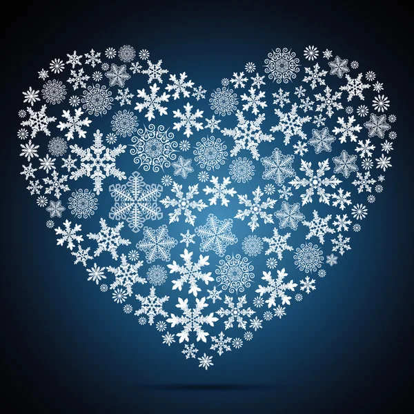 Coeur de Noël, fond design flocon de neige . — Image vectorielle