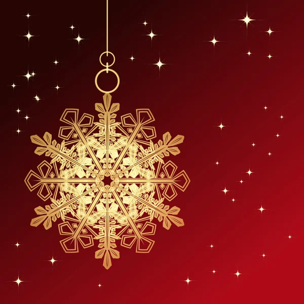 Tarjeta roja con copo de nieve de Navidad — Vector de stock