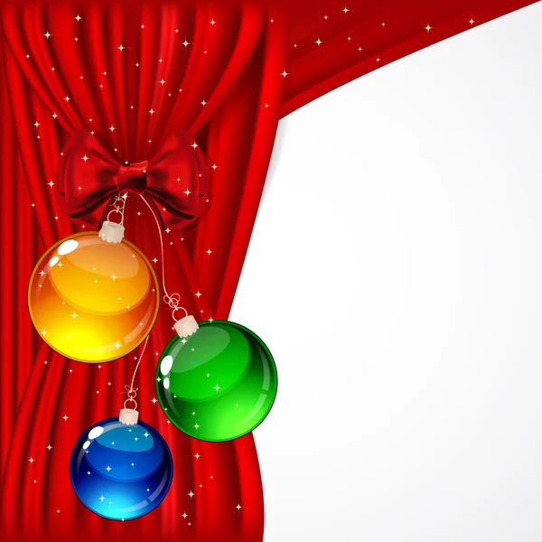 Fond de Noël avec satin rouge et boules . — Image vectorielle