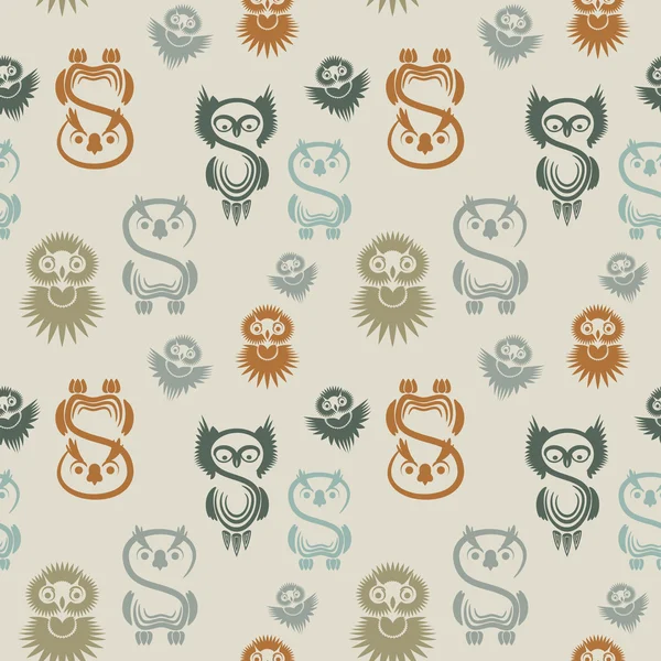 Seamless pattern with various owls on a neutral background. — Stock Vector