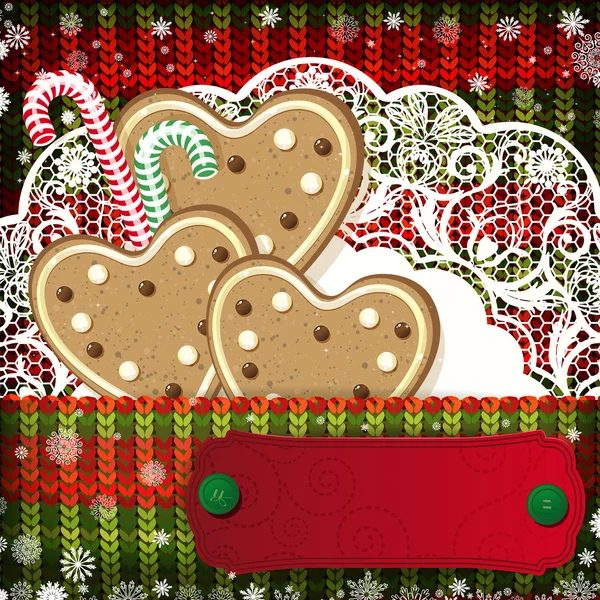 Décorations de Noël sur fond tricoté à la main . — Image vectorielle