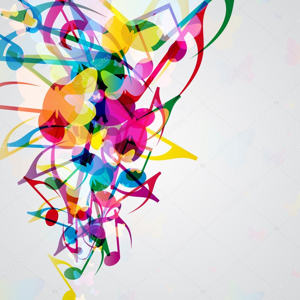 Colorful music background with bright musical design elements.