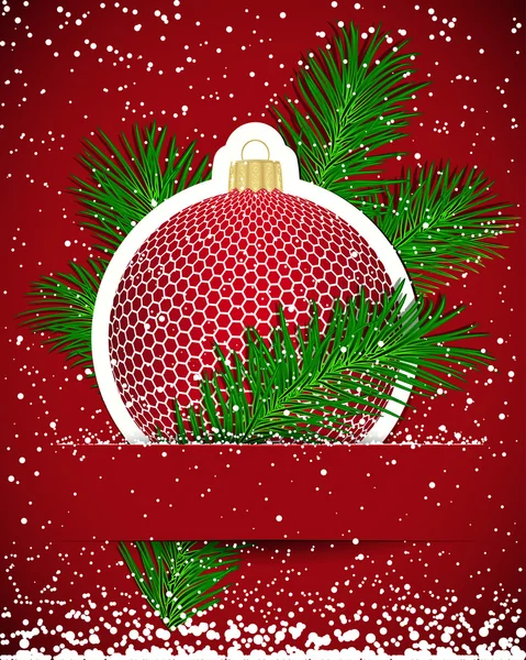 Christmas background. Wticker ball and tree branch inserted into — Stock Vector