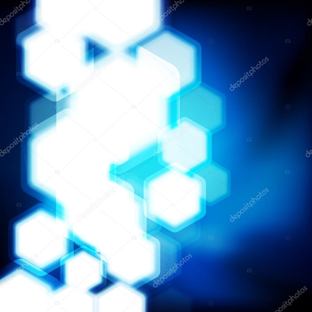 Abstract blue background with hexagons bokeh defocused lights.