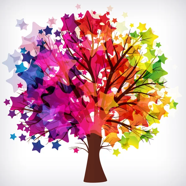 Fond abstrait, arbre aux branches faites d'étoiles colorées . — Image vectorielle