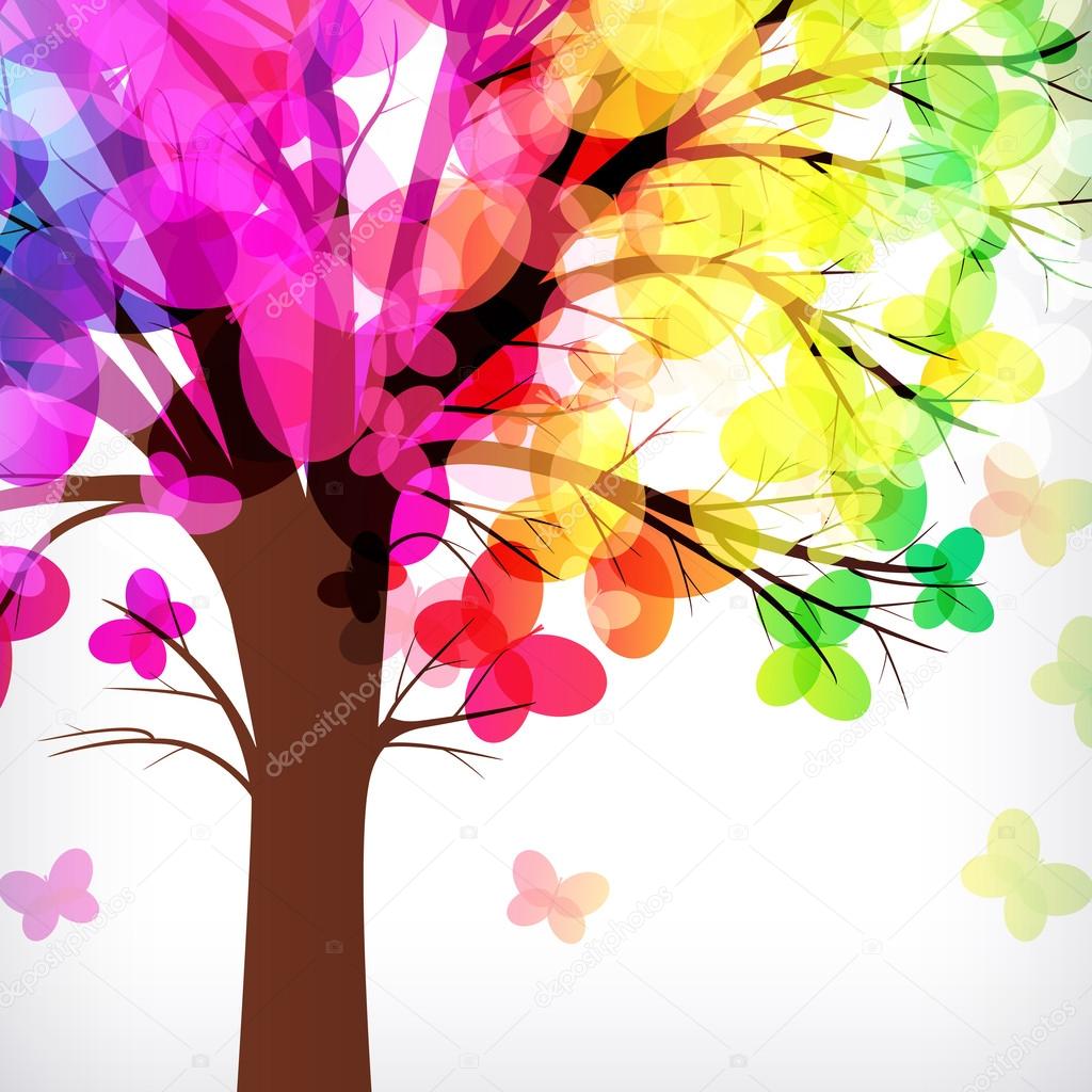 abstract background, tree with branches made of colorful butterf