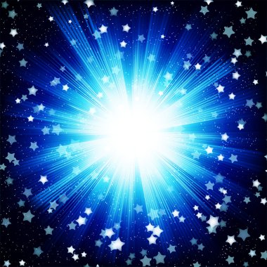 parlayan bir patlama ile mavi renk tasarım arka plan.