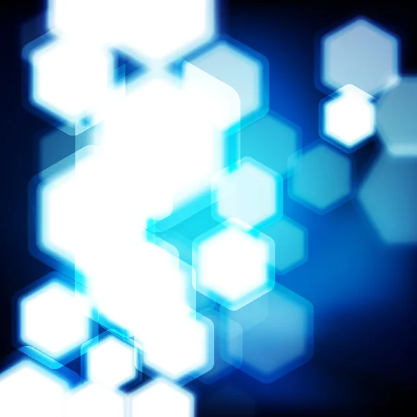 Abstracte blauwe achtergrond met zeshoeken bokeh intreepupil lichten. — Stockvector