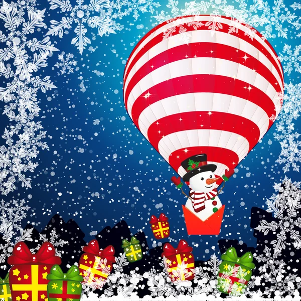 Jul bakgrund med snögubbe. — Stock vektor
