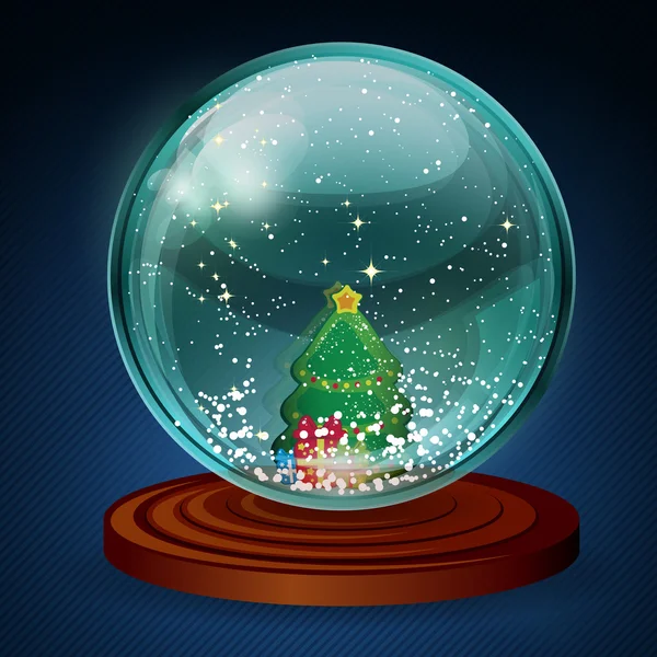 Vector bola de nieve con árbol de Navidad y regalos . — Vector de stock
