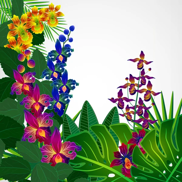 Tropiska blommor och blad. blommönster bakgrund. — Stock vektor