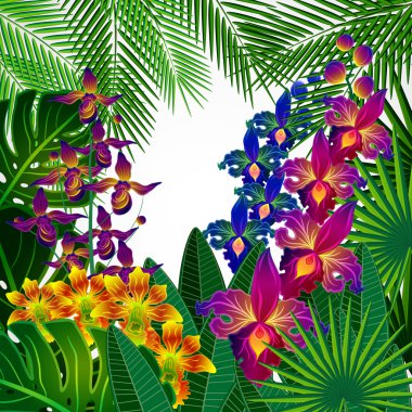 tropik çiçekler ve yapraklar. çiçek tasarım arka plan.