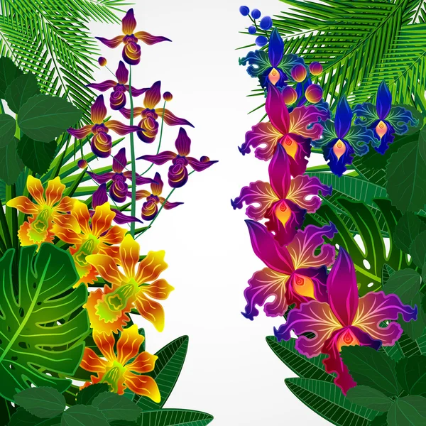 Flores y hojas tropicales. Fondo de diseño floral . — Vector de stock