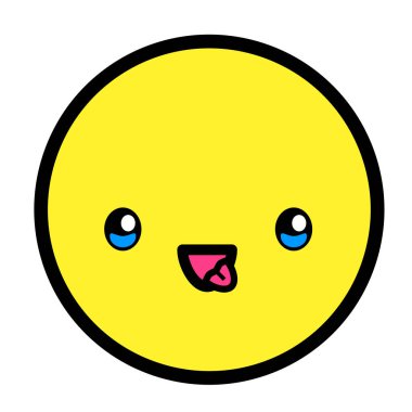 Düz kawaii emoji surat. Sevimli komik çizgi film karakteri. Basit çizgi sanat ifadeleri web simgesi. Duygusal Çıkartma. Vektör grafik illüstrasyonu.