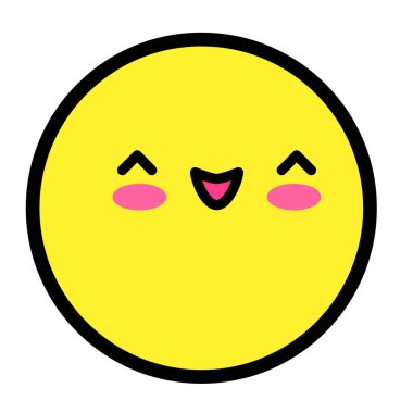 Düz kawaii emoji surat. Sevimli komik çizgi film karakteri. Basit çizgi sanat ifadeleri web simgesi. Duygusal Çıkartma. Vektör grafik illüstrasyonu.