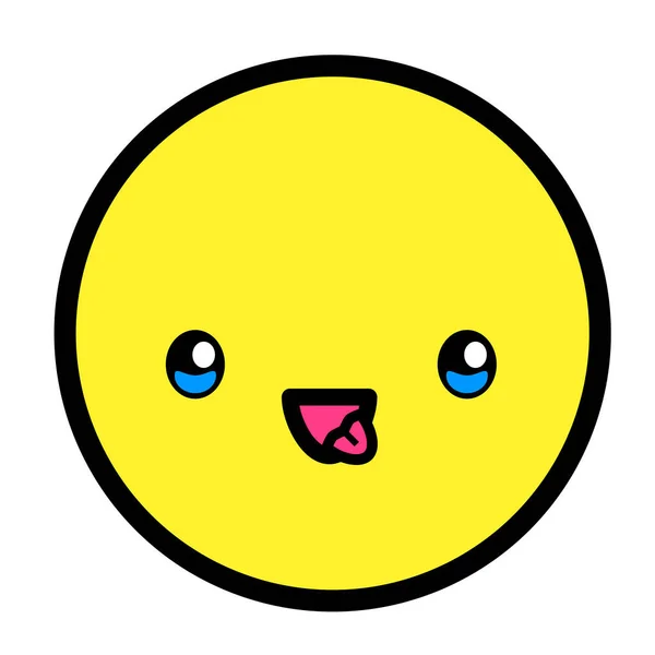 Visage Plat Kawaii Emoji Mignon Personnage Dessin Animé Drôle Simple — Image vectorielle