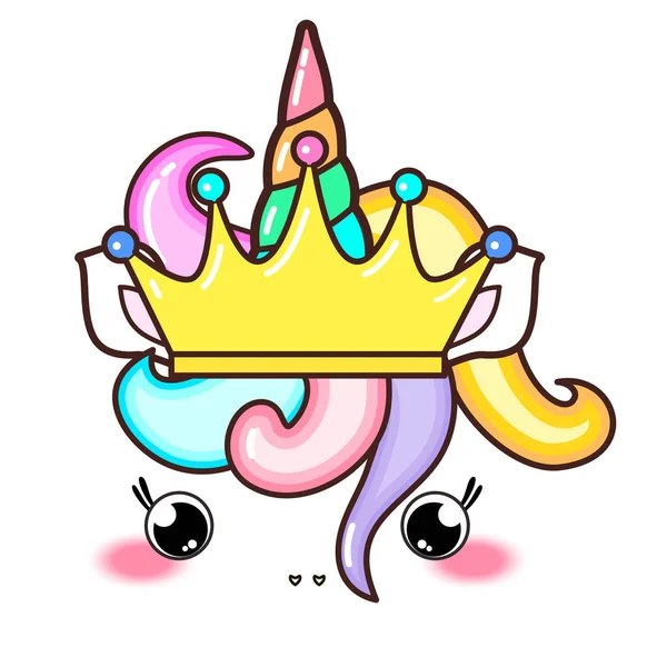 Cuerno Unicornio Lindo Kawaii Historieta Colorida Divertida — Archivo Imágenes Vectoriales