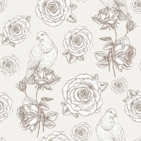 Rose en vogels — Stockvector