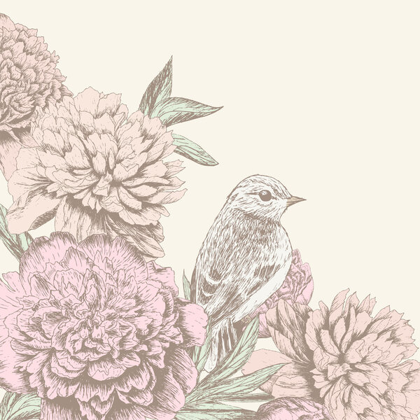 Vintage flower background with bird