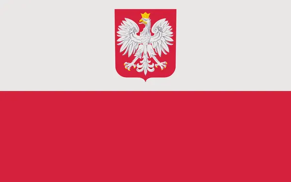Polnische Flagge mit Wappen. — Stockfoto