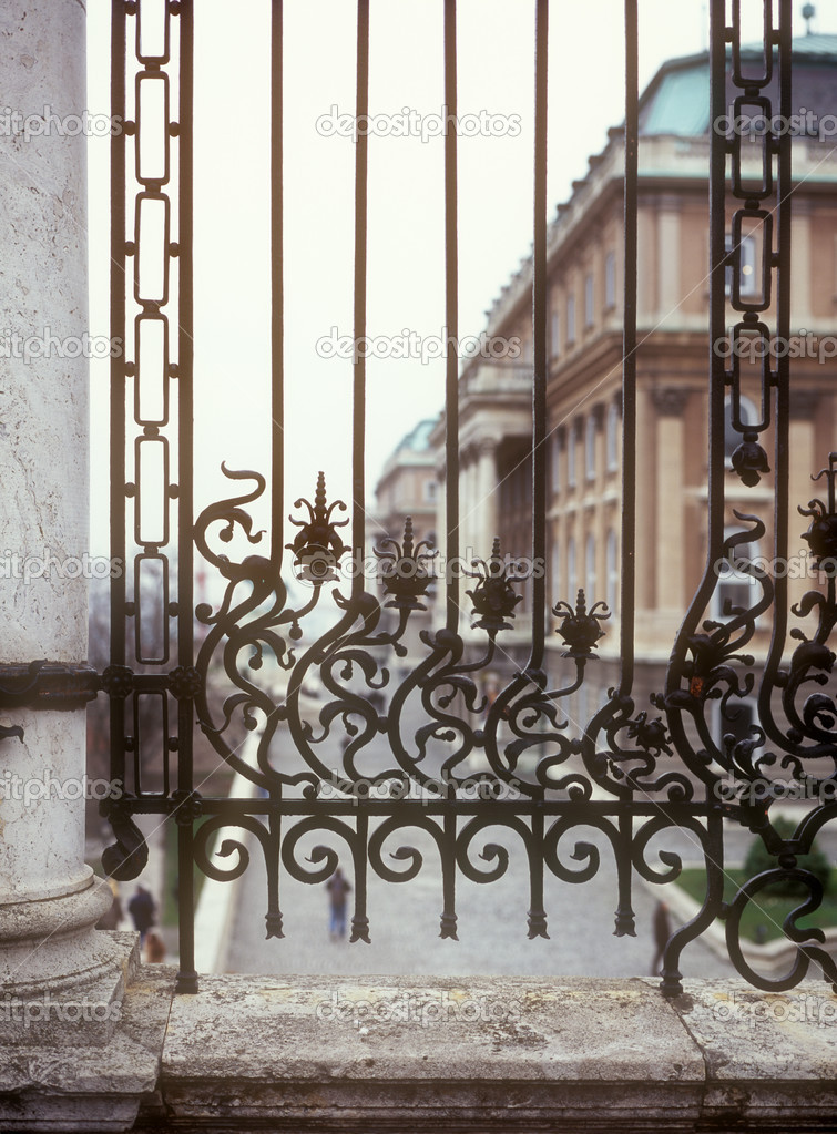 A wrought-iron fence.
