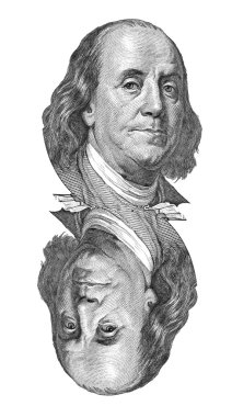 Benjamin Franklin portrait on one hundred US dollars banknote. clipart