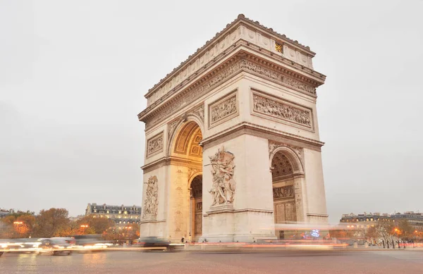 Arc Triomphe Bij Schemering Genomen Met Lange Blootstelling — Stockfoto